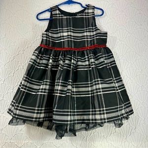 Oshkosh Genuine Kids Tiered Plaid Red Glitter Sleeveless Holiday Dress Size 2T